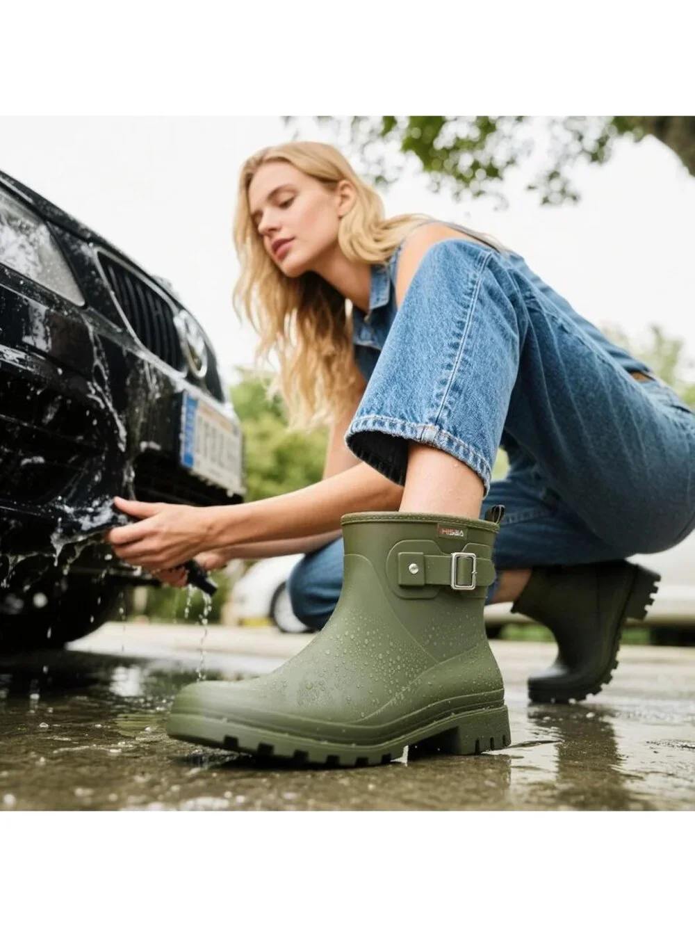 Women's Green Ankle Rubber Non-Slip Mud Lightweight Waterproof Short Rain Boots